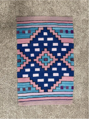 Handwoven Wool Blanket Ecuador 24x39 Southwestern Navajo Style Table Runner Wall
